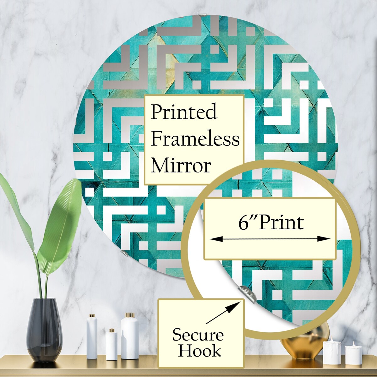 Designart "Turquoise Triangles I" Abstract Shapes Turquoise Wall Mirror - Modern Mirror For Wall Art Decor