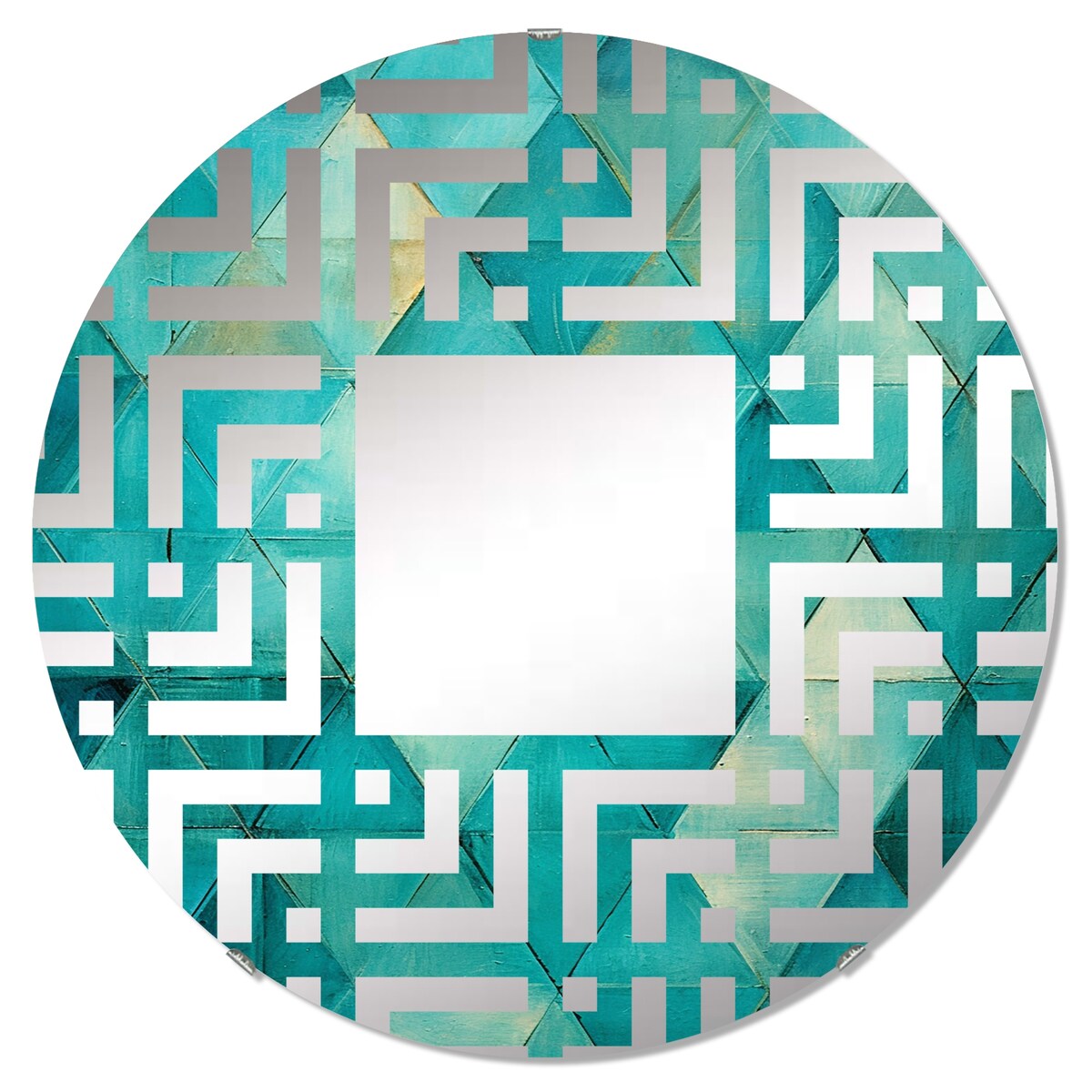 Designart "Turquoise Triangles I" Abstract Shapes Turquoise Wall Mirror - Modern Mirror For Wall Art Decor
