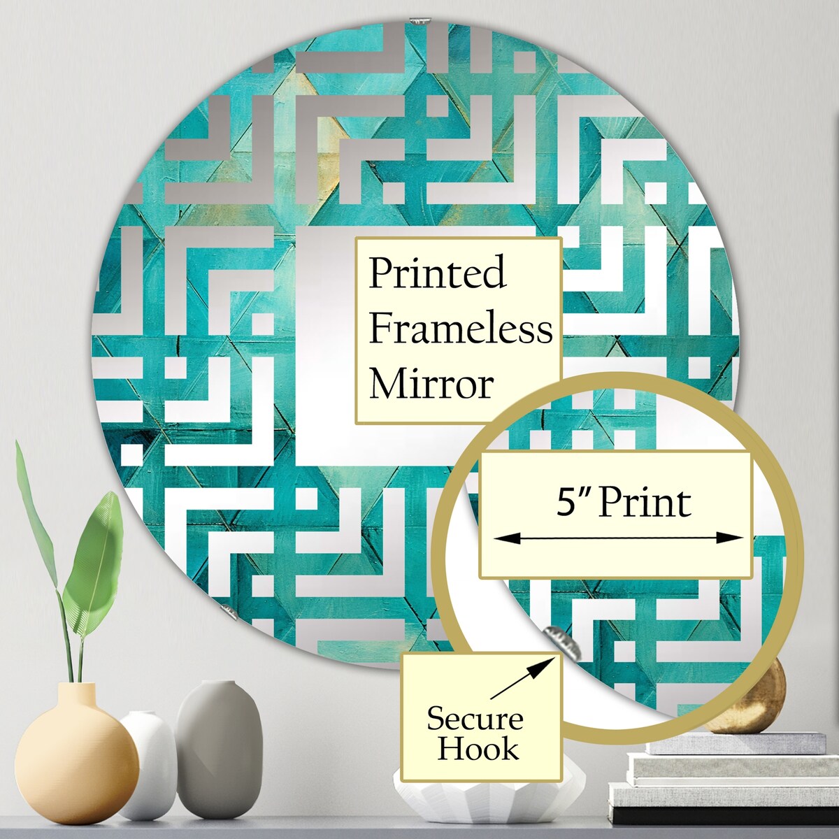Designart "Turquoise Triangles I" Abstract Shapes Turquoise Wall Mirror - Modern Mirror For Wall Art Decor