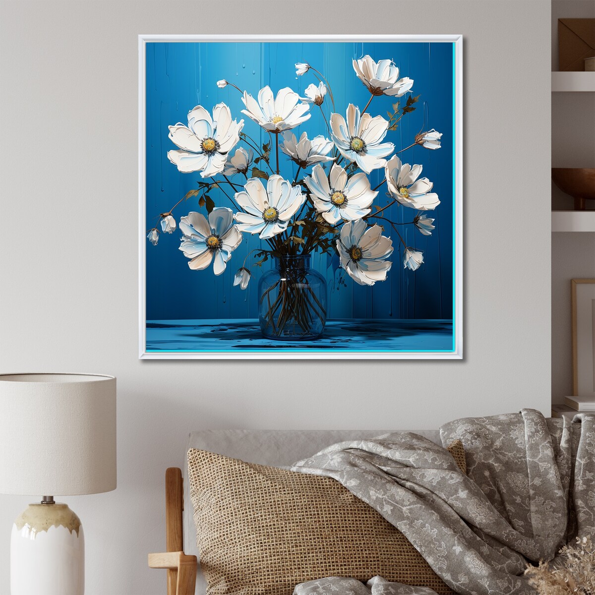Designart "Turquoise Triangles " Abstract Shapes Framed Wall Art Prints