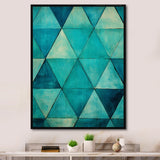 Designart "Turquoise Triangles " Abstract Shapes Framed Wall Art Prints