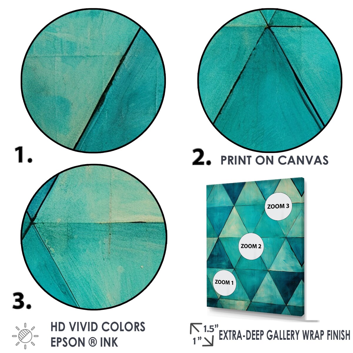 Designart "Turquoise Triangles " Abstract Shapes Framed Wall Art Prints