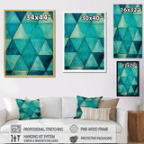 Designart "Turquoise Triangles " Abstract Shapes Framed Wall Art Prints