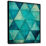 Designart "Turquoise Triangles " Abstract Shapes Framed Wall Art Prints