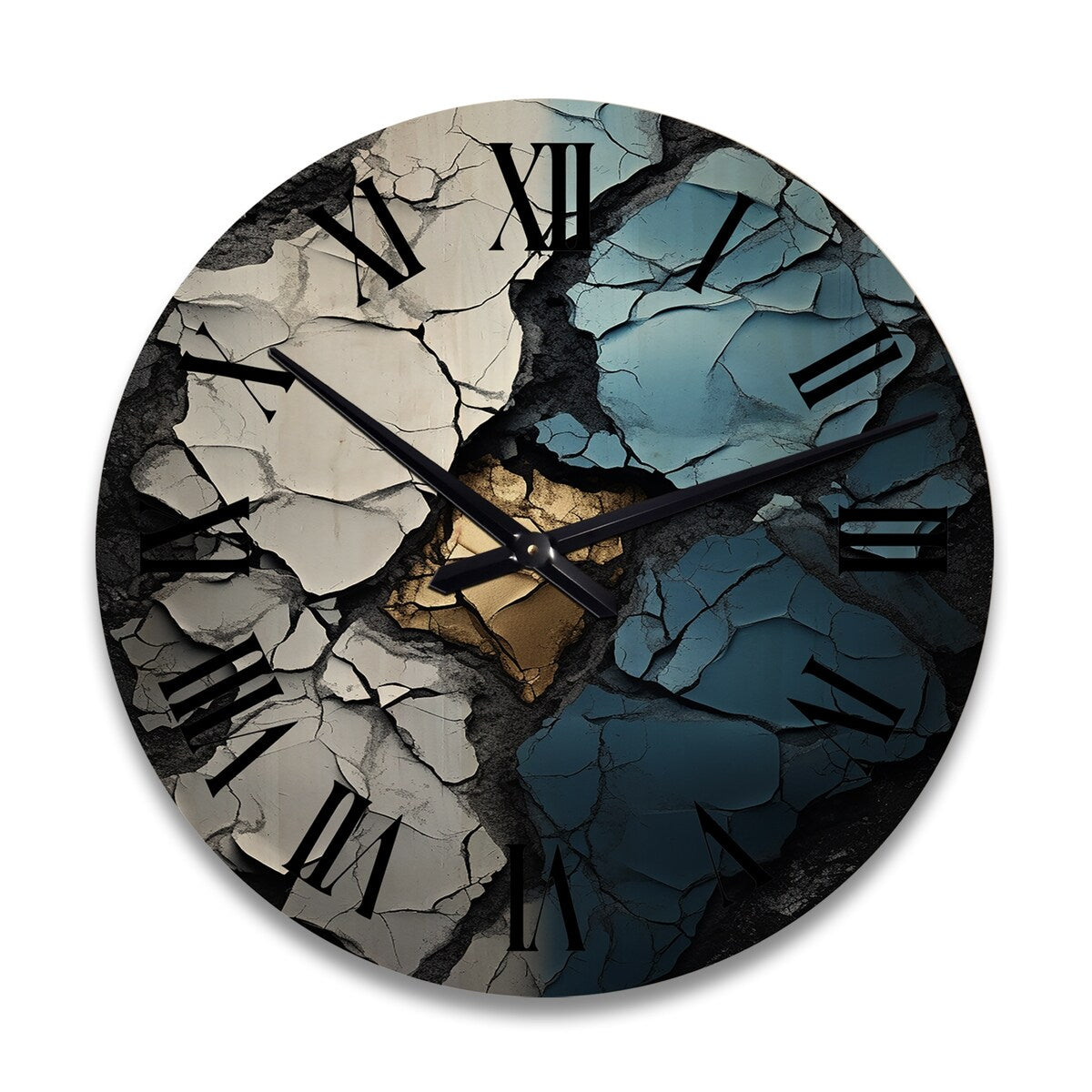 Designart "Turquoise White And Gold Marble Art I" Abstract Painting Oversized Wood Wall Clock