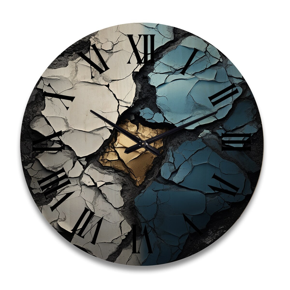 Designart "Turquoise White And Gold Marble Art I" Abstract Painting Oversized Wood Wall Clock
