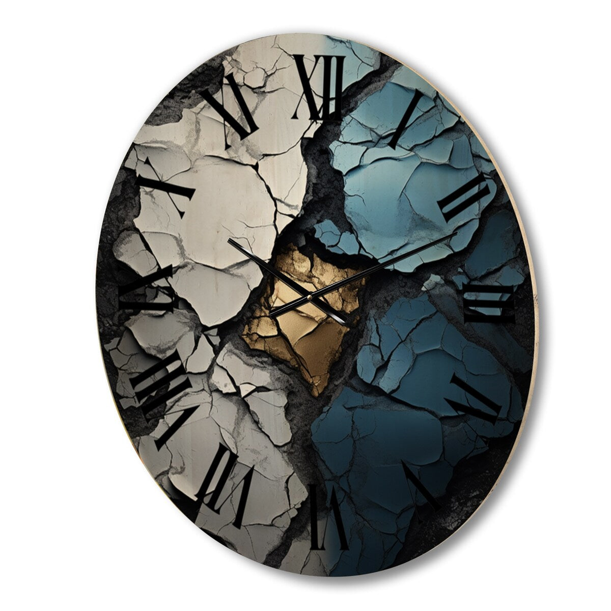Designart "Turquoise White And Gold Marble Art I" Abstract Painting Oversized Wood Wall Clock