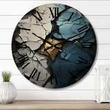 Designart "Turquoise White And Gold Marble Art I" Abstract Painting Oversized Wood Wall Clock