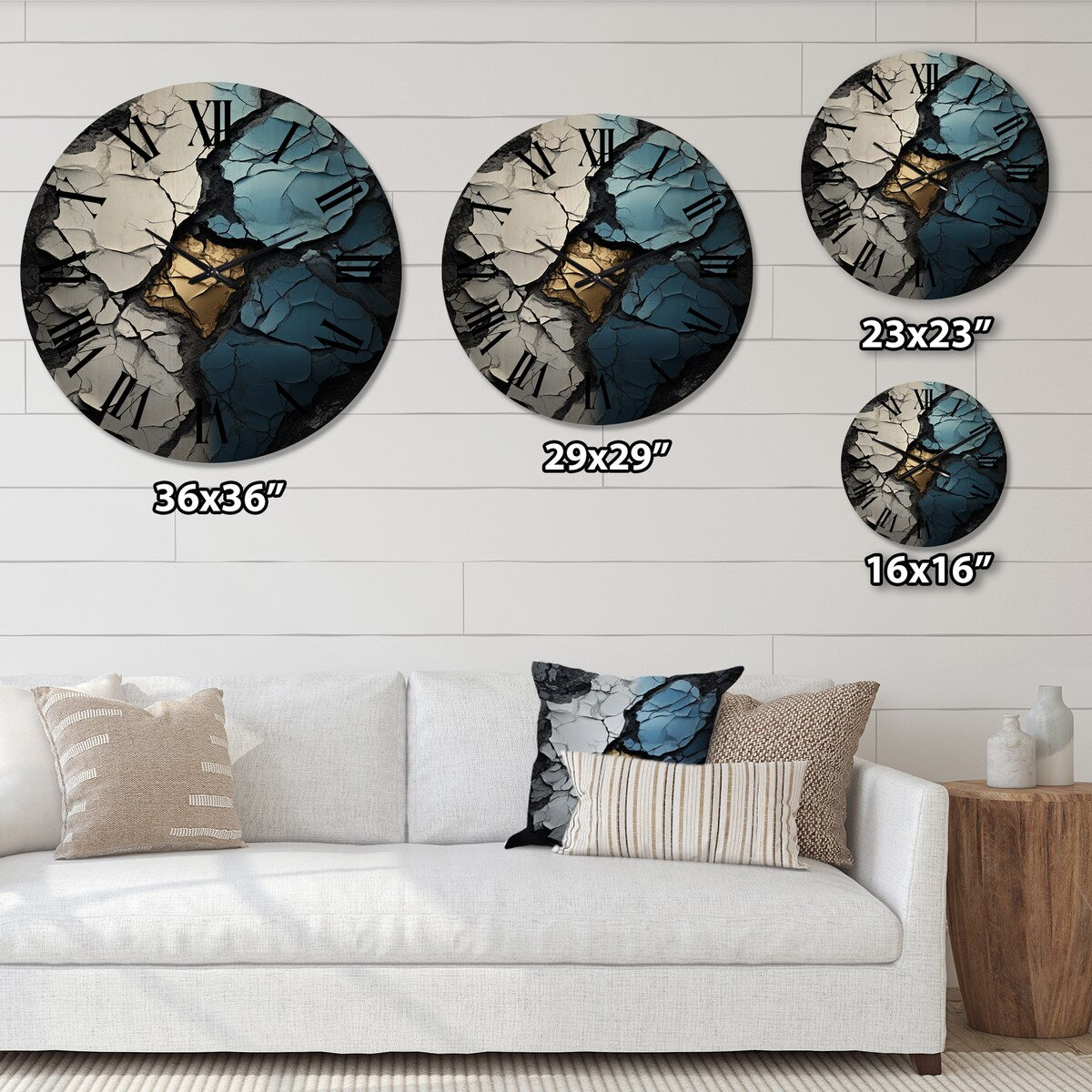 Designart "Turquoise White And Gold Marble Art I" Abstract Painting Oversized Wood Wall Clock