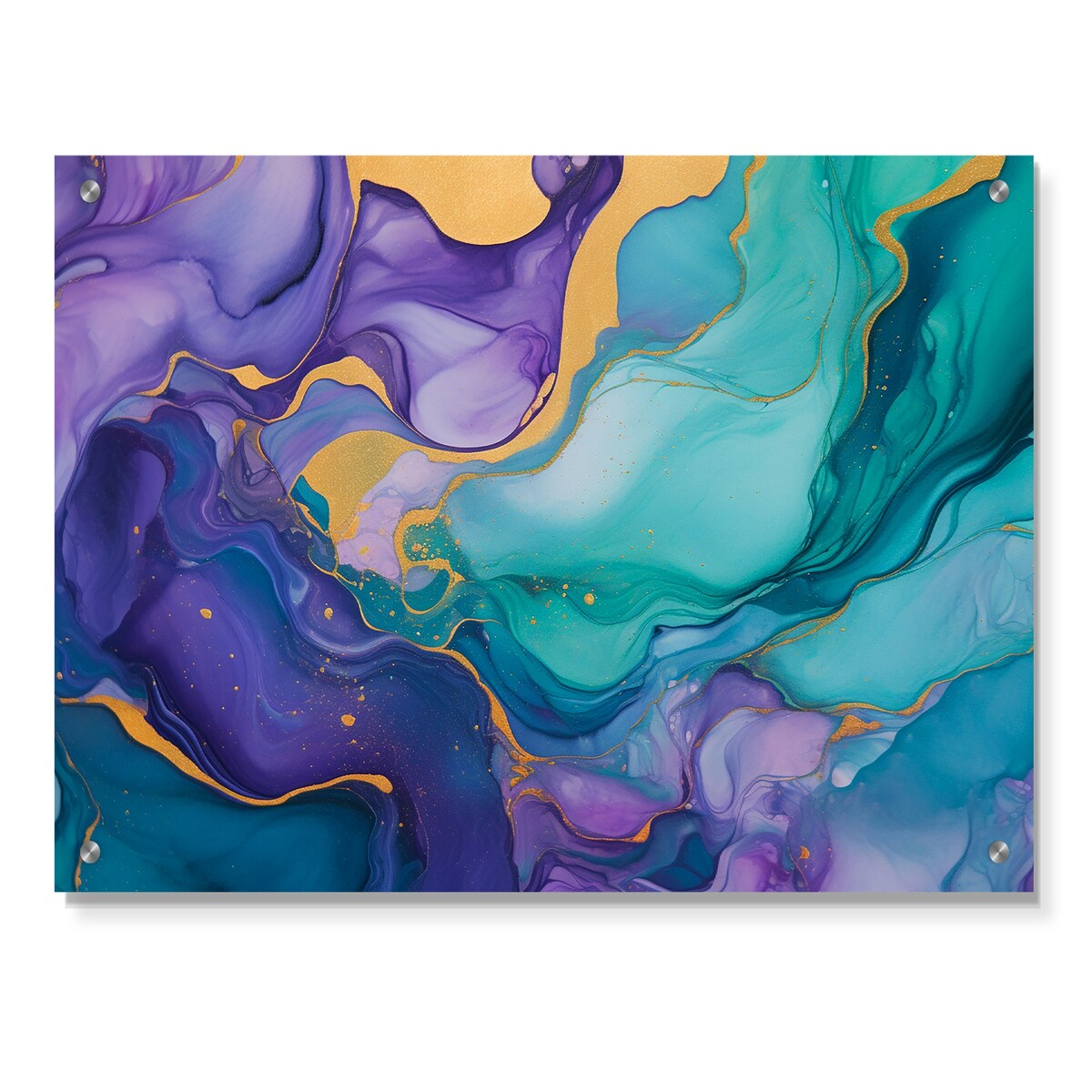 Designart "Turquoise and Purple Liquid Art II" Fractals Gloss Wall Decor Turquoise - Modern Acrylic Wall Art For Bedroom