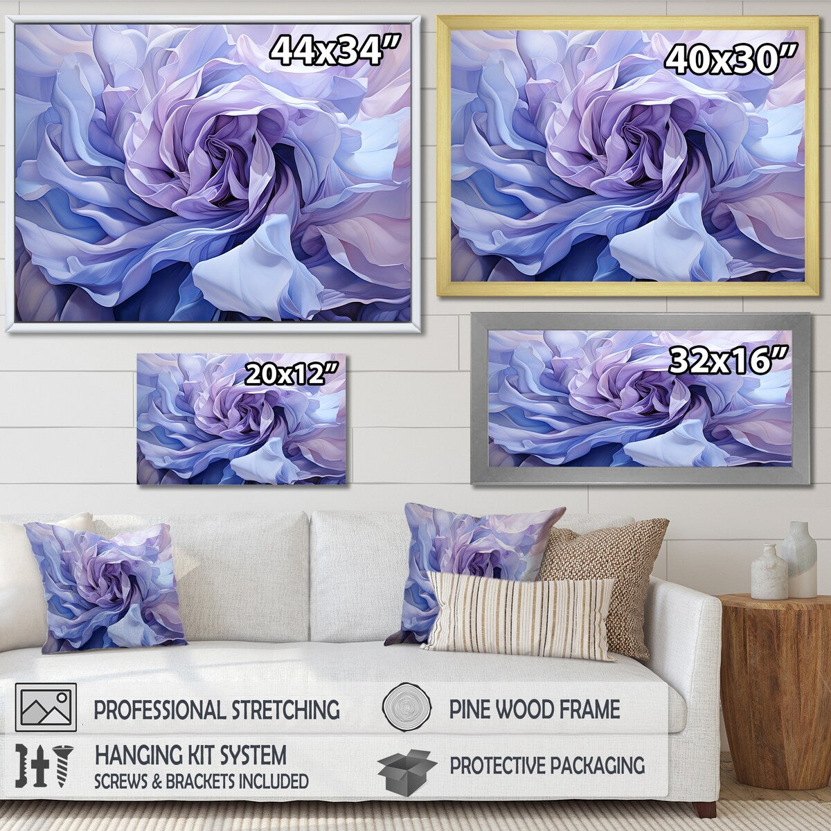 Designart "Twist Lavender Rose" Abstract Spirals Framed Wall Decor