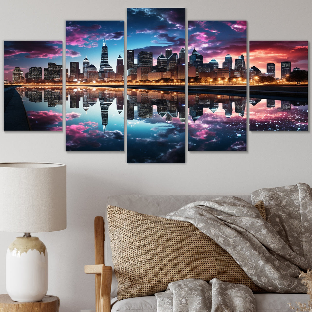 Designart "USA Chicago Skyscrapper Reflections" Cityscapes Multipanel Canvas Art Print set