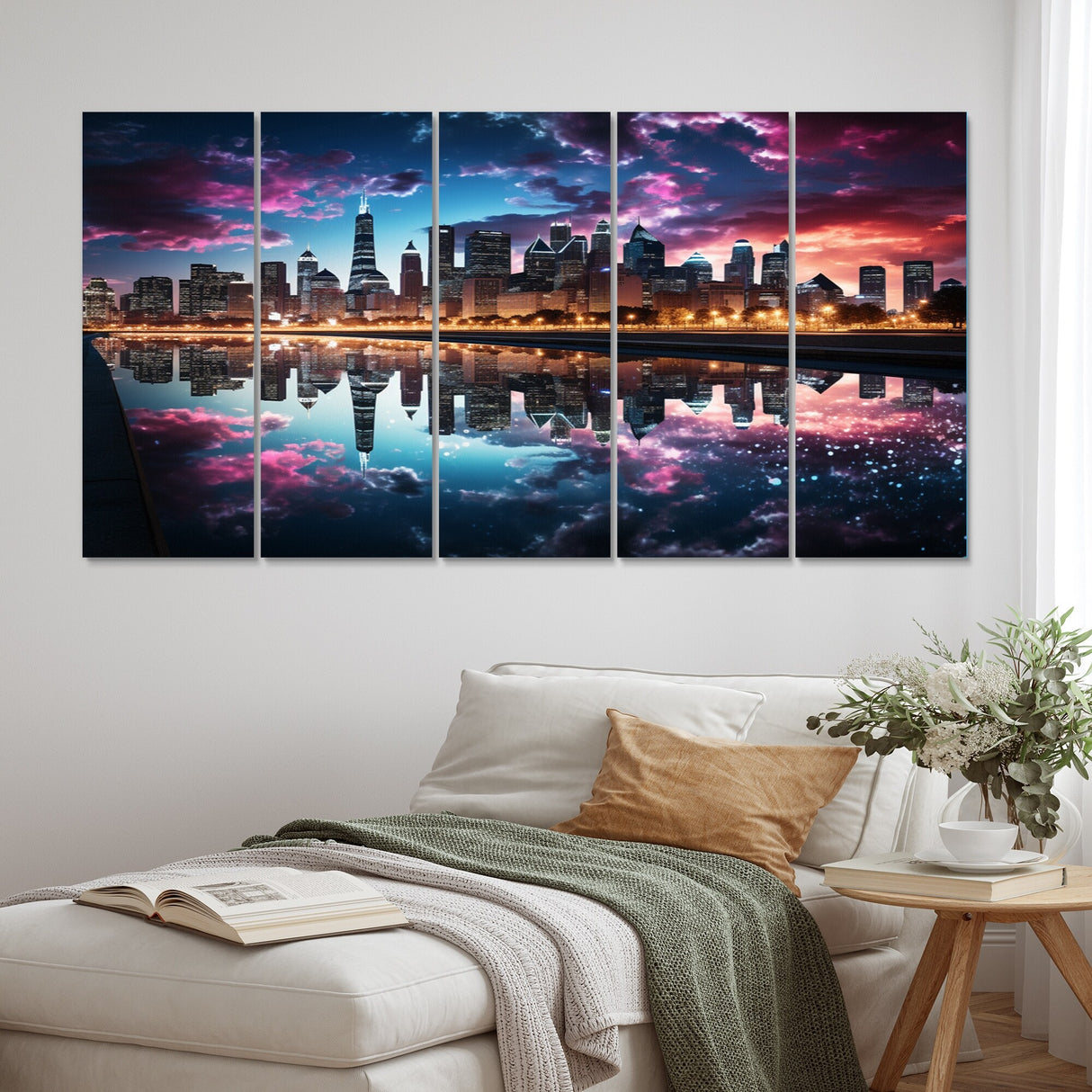 Designart "USA Chicago Skyscrapper Reflections" Cityscapes Multipanel Canvas Art Print set