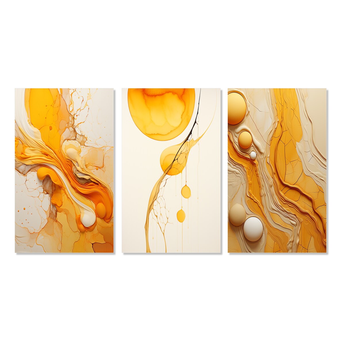 Designart "Undefined Continuation Liquid Waves Yellow III" Abstract Shapes Grey - Gallery Wall Set Of 3 For Home Decor