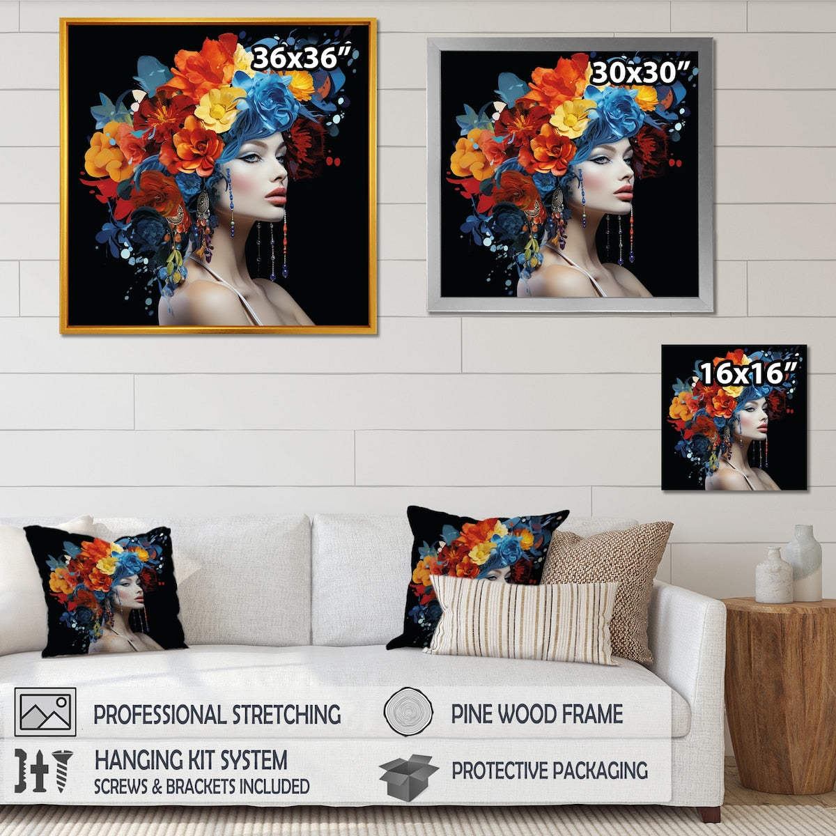 Designart "Urban Elegance Woman Crystal And Flower Hair III" Fashion Woman Colorful Entryway Framed Wall Art Print