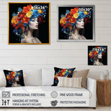 Designart "Urban Elegance Woman Crystal And Flower Hair III" Fashion Woman Colorful Entryway Framed Wall Art Print