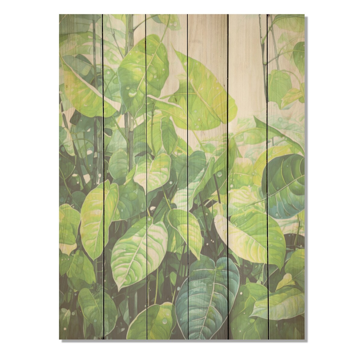 Designart "Urban Leaves Forest Greenery" Leaves Wood Wall Decor - Traditional Green Wood Panel On Natural Pine Wood