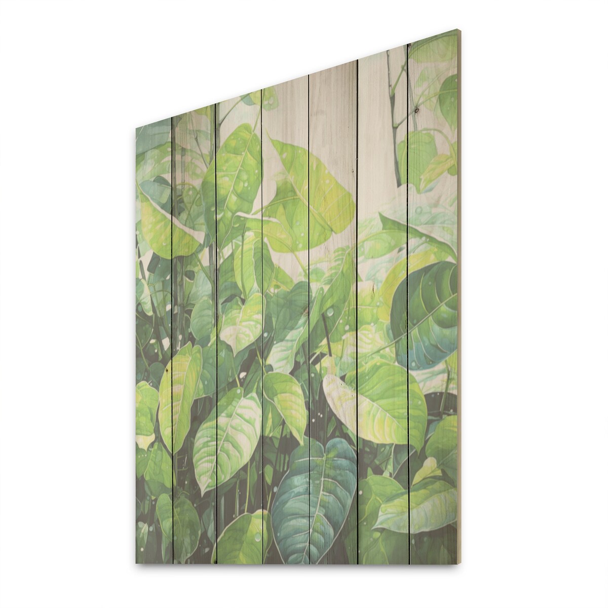 Designart "Urban Leaves Forest Greenery" Leaves Wood Wall Decor - Traditional Green Wood Panel On Natural Pine Wood