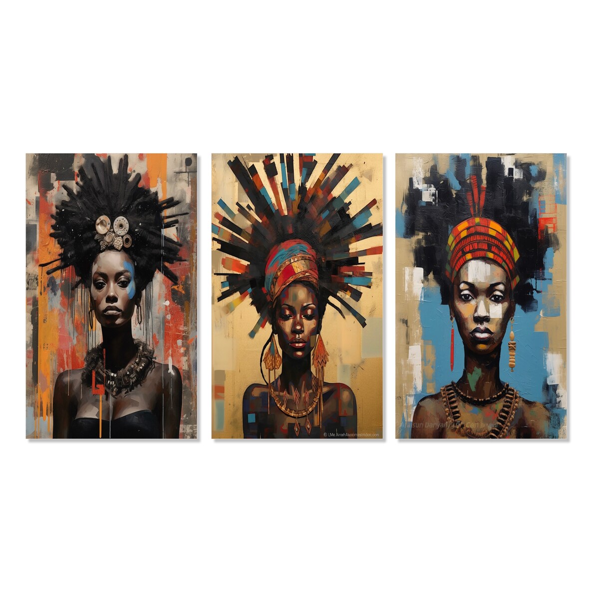 Designart "Urban Tribal Queen Contemporary African" African American Woman Brown Canvas Set Of 3 For Living Room Decor