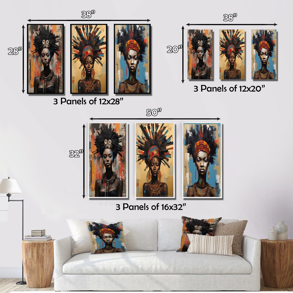 Designart "Urban Tribal Queen Contemporary African" African American Woman Brown Canvas Set Of 3 For Living Room Decor