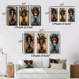 Designart "Urban Tribal Queen Contemporary African" African American Woman Brown Canvas Set Of 3 For Living Room Decor