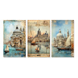 Designart "Venice Distant Memories Journal Collage IV" Venice Wall Art Set Of 3 Industrial Gallery Set For Office Decor