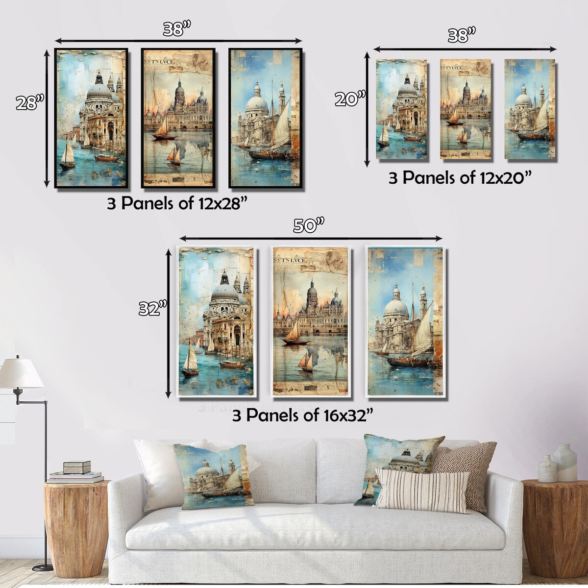 Designart "Venice Distant Memories Journal Collage IV" Venice Wall Art Set Of 3 Industrial Gallery Set For Office Decor