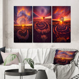 Designart "Vibrant Pink Stunning Sunset Spiral Land Art VII" Storms Wall Art Set Of 3 - Canvas Set For Living Room Decor