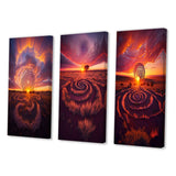 Designart "Vibrant Pink Stunning Sunset Spiral Land Art VII" Storms Wall Art Set Of 3 - Canvas Set For Living Room Decor