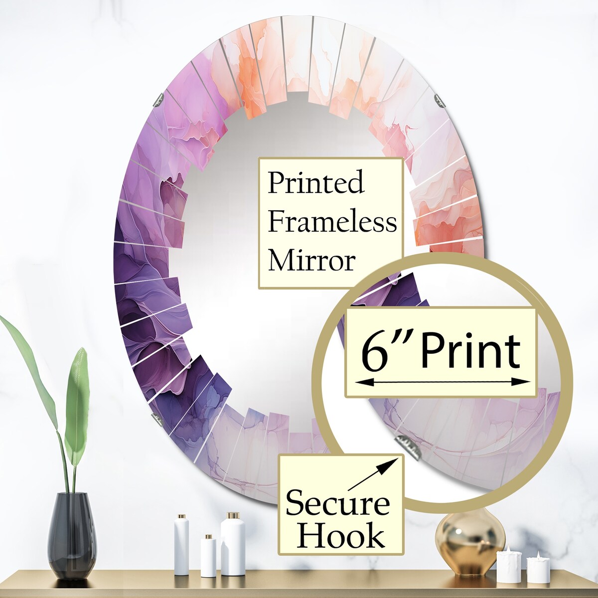 Designart "Vibrant Swirls" Abstract Spirals Modern Wall Mirror