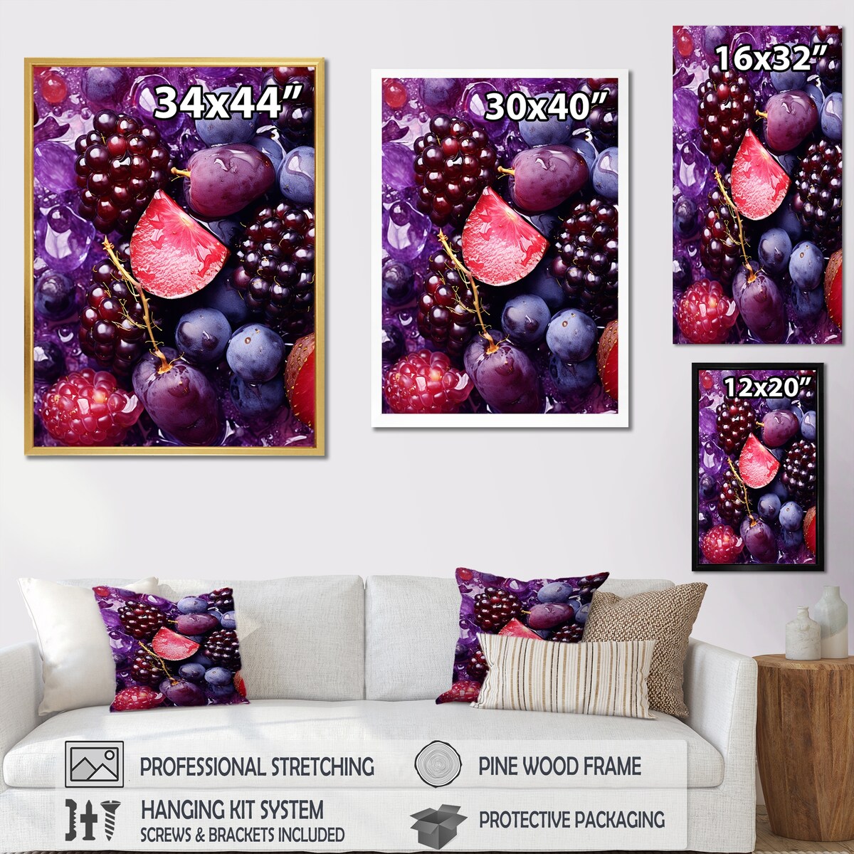 Designart "Vibrant Violet Berrilicious Geometry Fruit III" Fruits Wall Art