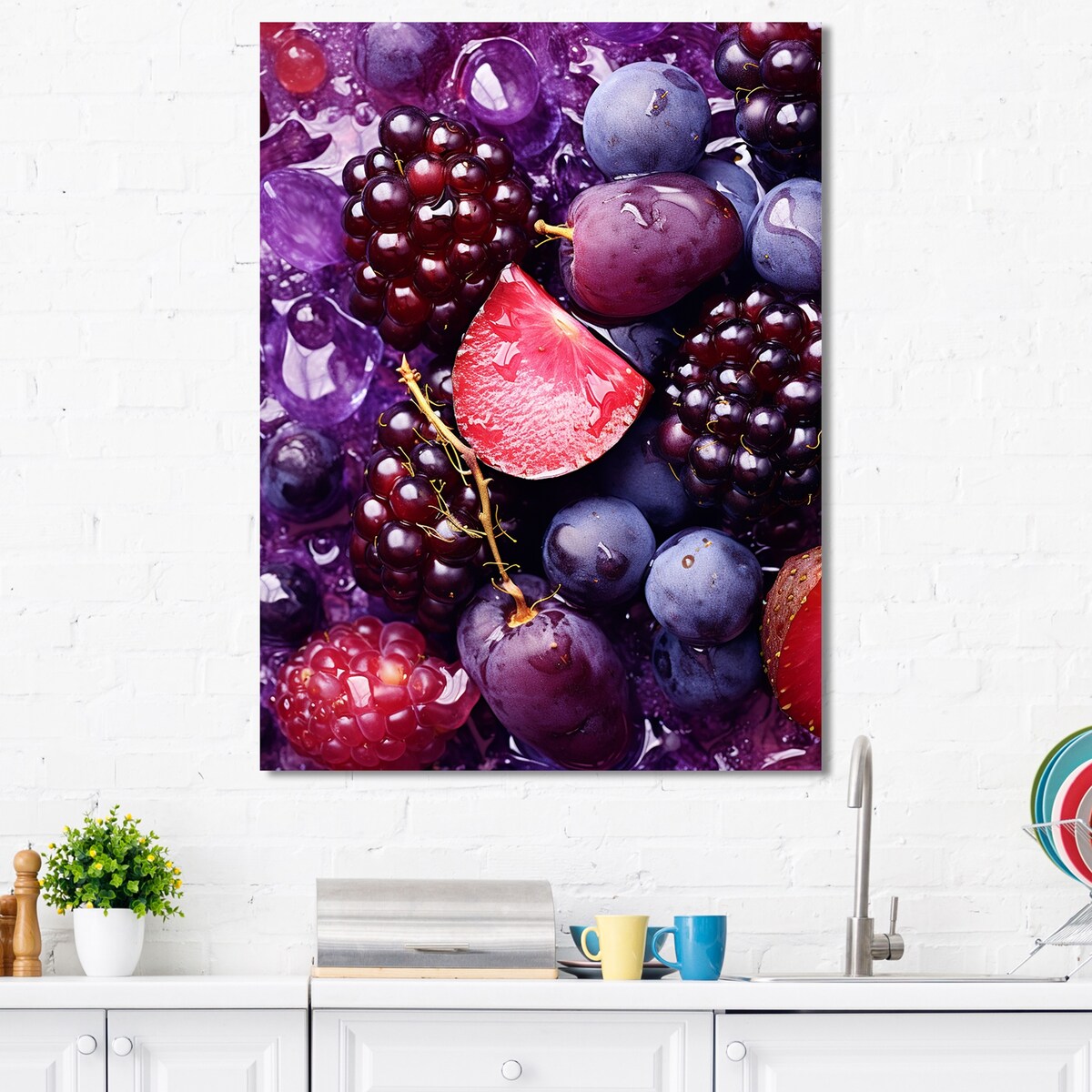 Designart "Vibrant Violet Berrilicious Geometry Fruit III" Fruits Wall Art