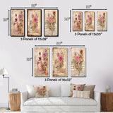 Designart "Victorian Lady Pink Roses Rustic Vintage I" Rose Pink - Canvas Set Of 3 For Living Room Decor