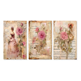 Designart "Victorian Lady Pink Roses Rustic Vintage I" Rose Pink - Canvas Set Of 3 For Living Room Decor