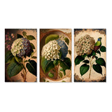 Designart "Victorian Retro Hydrangena I" Floral Wall Art Set Of 3 - Traditional Canvas Set For Living Room Decor