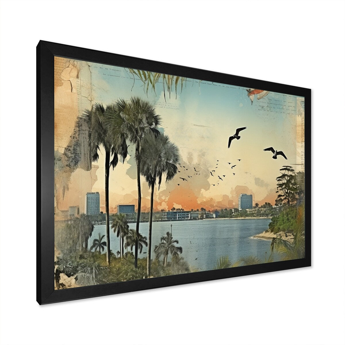 Designart "Vintage 1920 Miami Palm Trees Beachside I" Florida Framed Wall Art Living Room