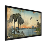 Designart "Vintage 1920 Miami Palm Trees Beachside I" Florida Framed Wall Art Living Room