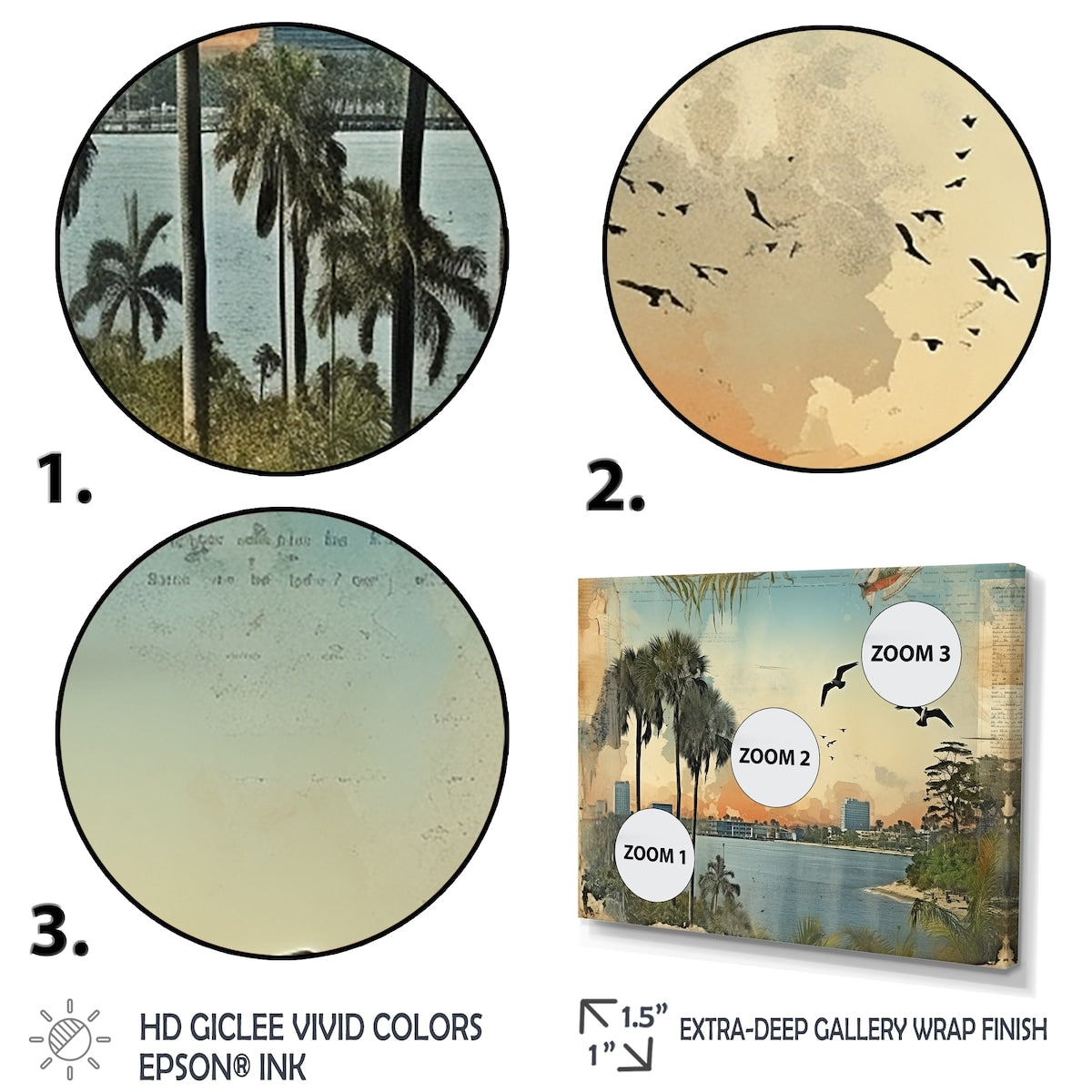 Designart "Vintage 1920 Miami Palm Trees Beachside I" Florida Framed Wall Art Living Room