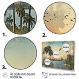 Designart "Vintage 1920 Miami Palm Trees Beachside I" Florida Framed Wall Art Living Room