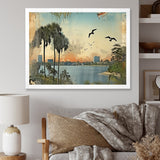 Designart "Vintage 1920 Miami Palm Trees Beachside I" Florida Framed Wall Art Living Room