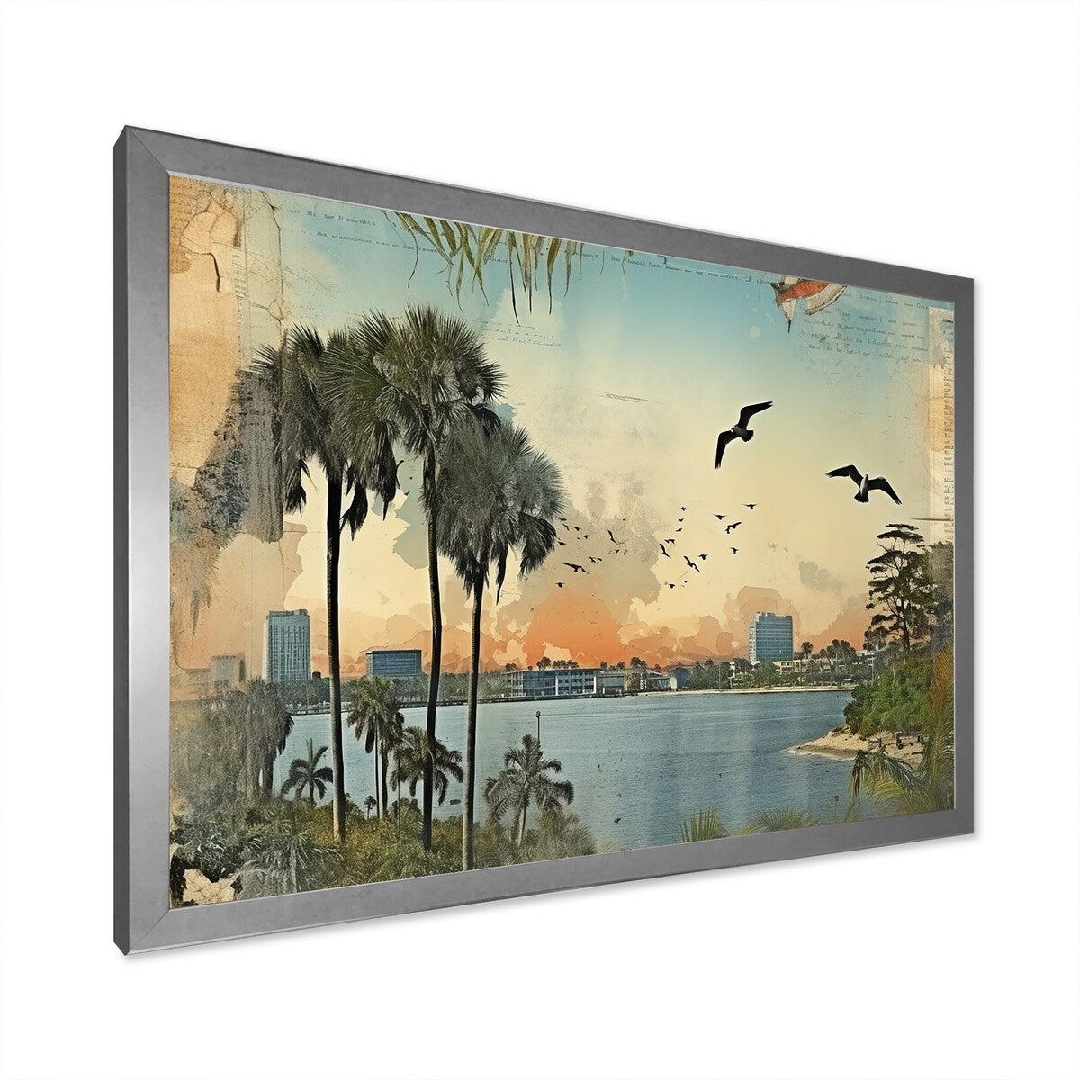 Designart "Vintage 1920 Miami Palm Trees Beachside I" Florida Framed Wall Art Living Room