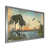 Designart "Vintage 1920 Miami Palm Trees Beachside I" Florida Framed Wall Art Living Room