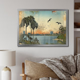 Designart "Vintage 1920 Miami Palm Trees Beachside I" Florida Framed Wall Art Living Room
