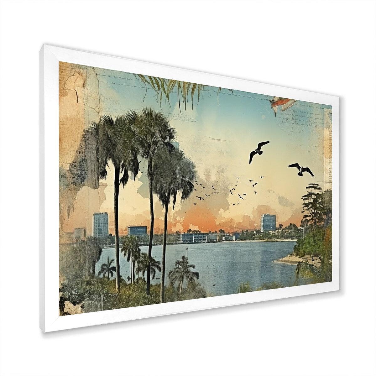 Designart "Vintage 1920 Miami Palm Trees Beachside I" Florida Framed Wall Art Living Room