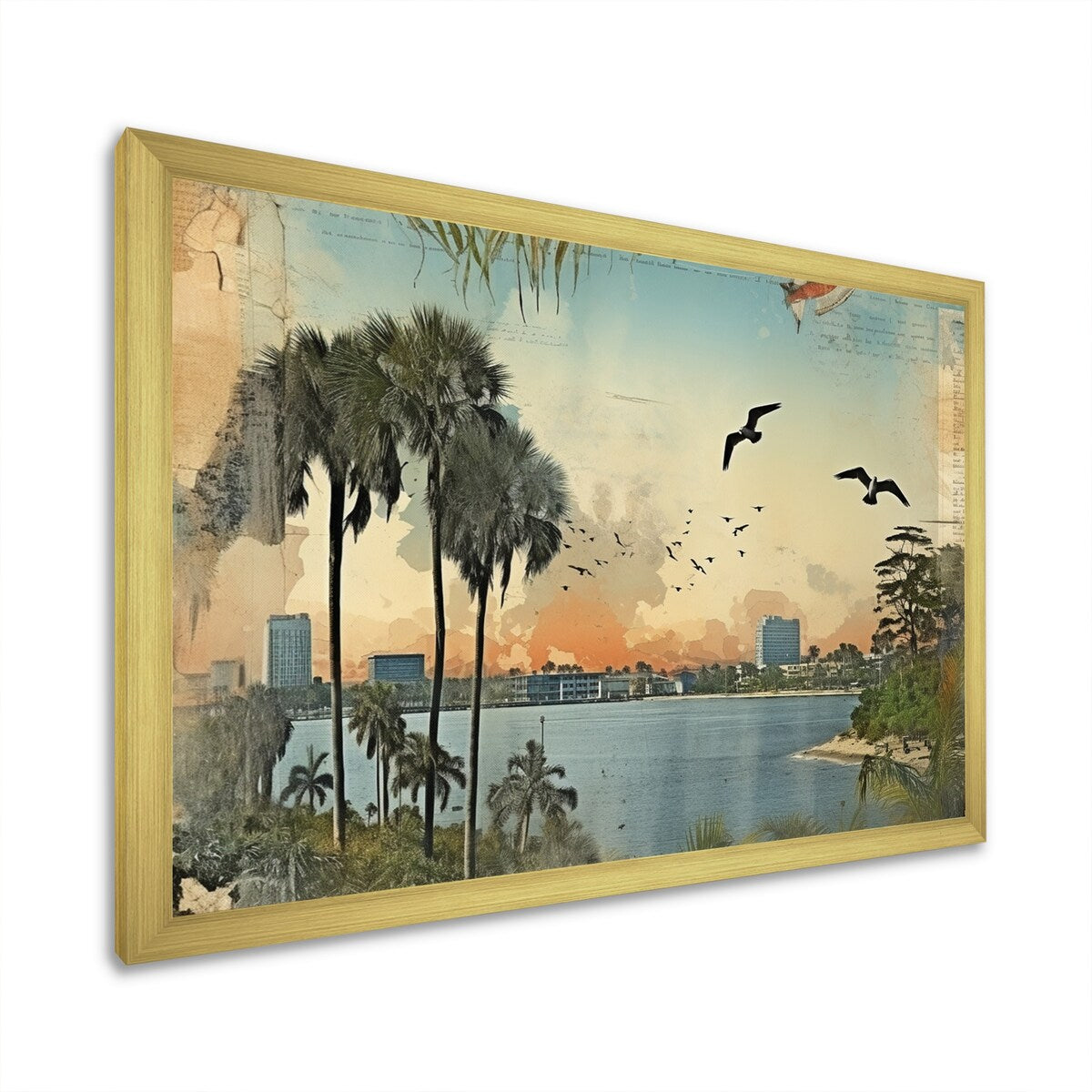 Designart "Vintage 1920 Miami Palm Trees Beachside I" Florida Framed Wall Art Living Room