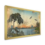 Designart "Vintage 1920 Miami Palm Trees Beachside I" Florida Framed Wall Art Living Room