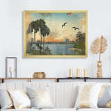 Designart "Vintage 1920 Miami Palm Trees Beachside I" Florida Framed Wall Art Living Room