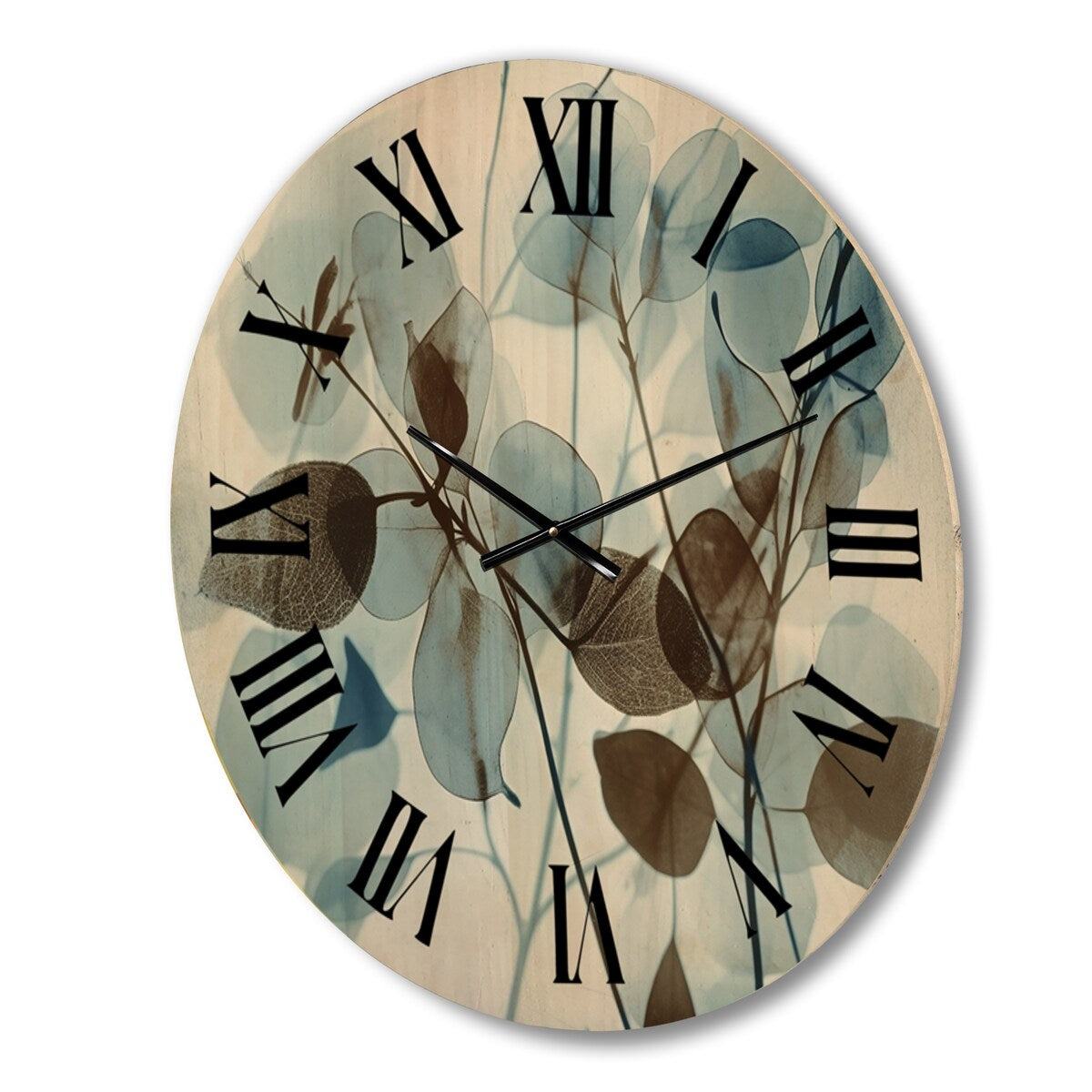 Designart "Vintage Botanical Autumn Leaves Faded Blue V" Abstract Botanicals Oversized Wood Wall Clock