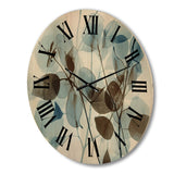 Designart "Vintage Botanical Autumn Leaves Faded Blue V" Abstract Botanicals Oversized Wood Wall Clock