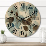 Designart "Vintage Botanical Autumn Leaves Faded Blue V" Abstract Botanicals Oversized Wood Wall Clock